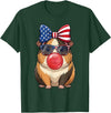 Cute Guinea Pig Bubble Gum Coquette Bow Girls Kids Patriotic Guinea Pig 4th of July Bow American Flag Girls T-Shirt - Dark Green