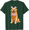 Golden Retriever Bunny Ears Eggs Cute Easter Dogs T-Shirt in Dark Green