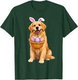 Golden Retriever Bunny Ears Eggs Cute Easter Dogs T-Shirt in Dark Green