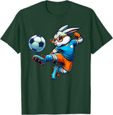 Happy Easter Bunny Soccer Player Lover Sport Rabbit T-Shirt in Dark Green