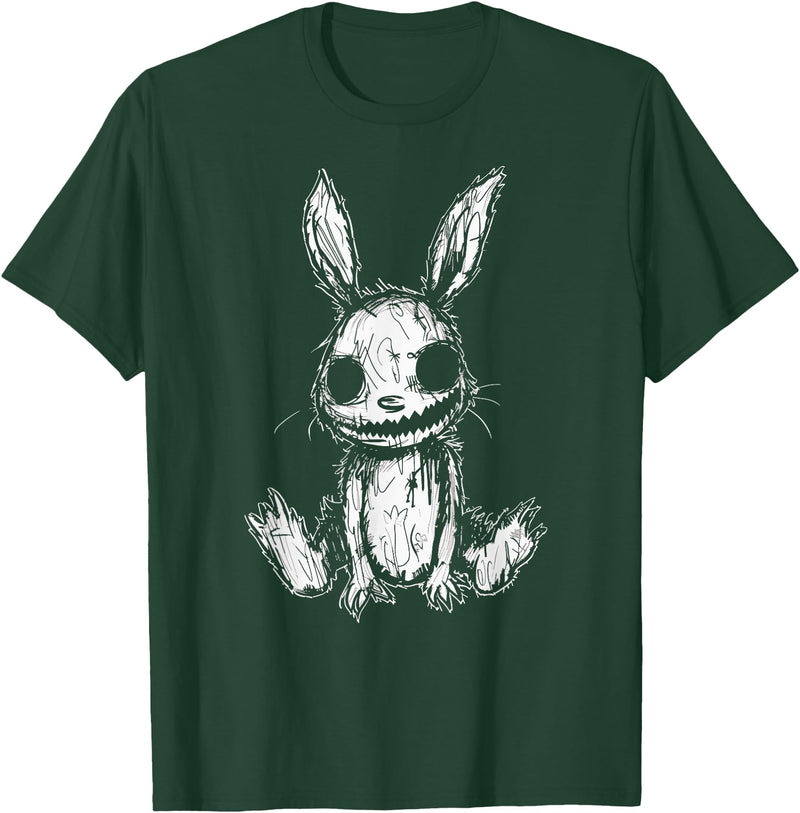 Evil Creepy Bunny Rabbit Alt Goth Grunge Horror Aesthetic T-Shirt in Dark Green