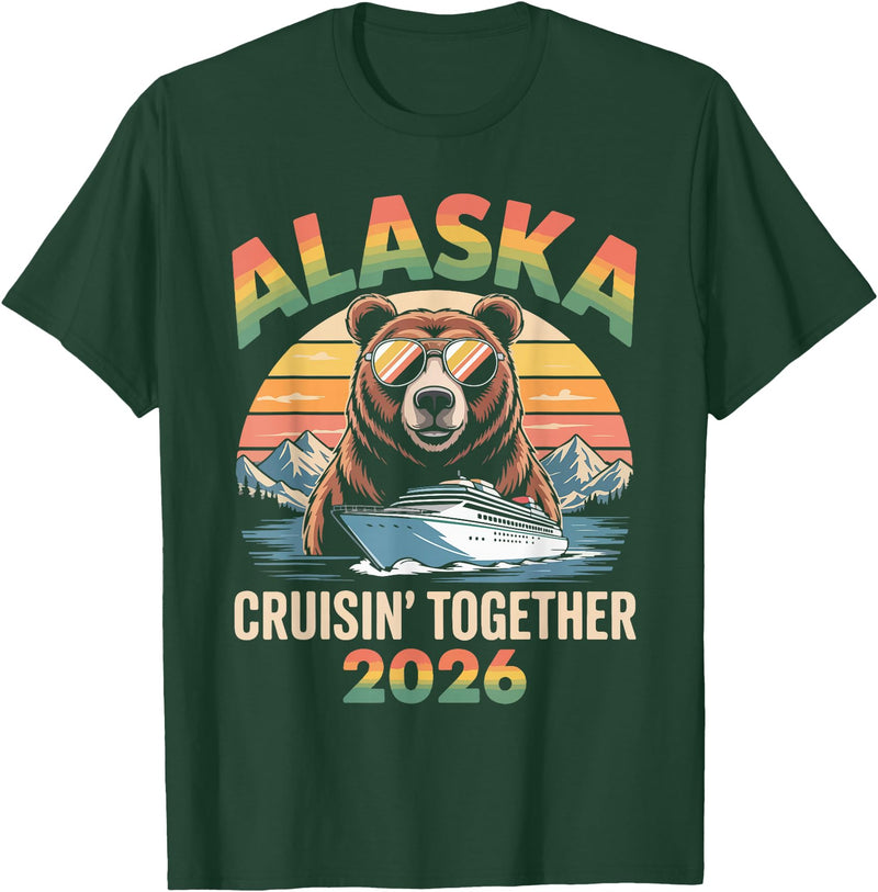 Alaska Cruise Crew Retro Travel Designs 2026 Alaska Cruise 2026 Bear Vacation Matching Group T-Shirt - Dark Green