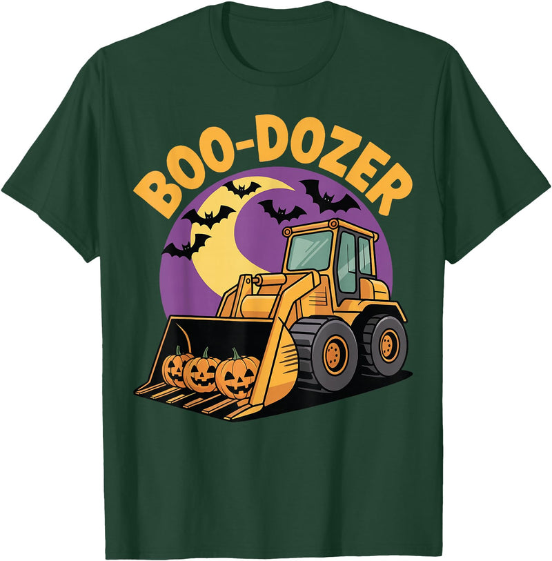 Bulldozer Halloween Costume Toddler Spooky Ghost Boo-Dozer Halloween Kids Bulldozer T-Shirt - Dark Green