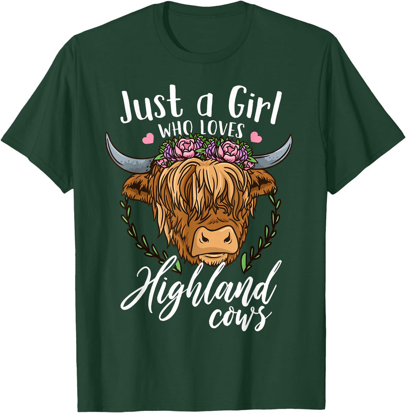 Scottish Highland Cow Lovers Scottish Highland Cow Just a Girl Who Loves Highland Cows T-Shirt Small - Dark Green