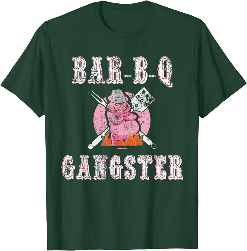 Pig Gangster BBQ Gift Ideas Funny BBQ Gifts for Men- Pork Pig Pit BBQ Gangster T-Shirt - Dark Green