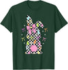 Funny Bunny Checkered Coquette Bow Rabbit Eggs Easter Retro T-Shirt in Dark Green