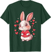 Rabbit Hearts Girls Love Women Kids Heart Bunny T-Shirt in Dark Green