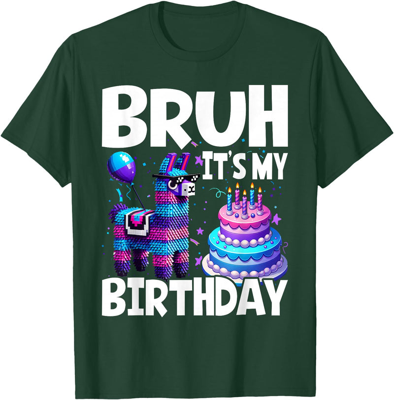 Llama Lover Gift Co. Bruh Its My Birthday Llama Pinata T-Shirt - Dark Green