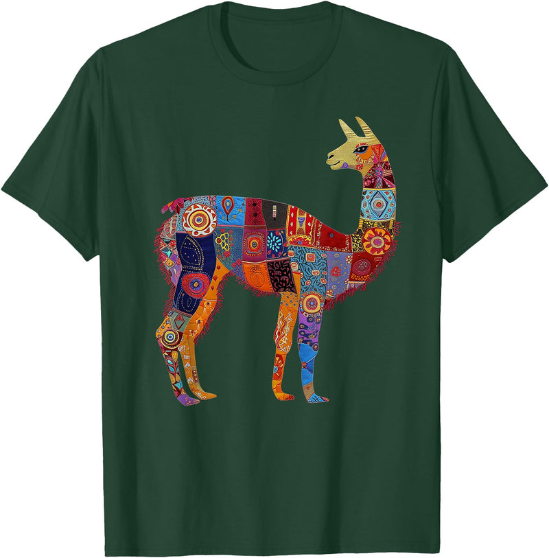 We Love Llamas & Alpacas - Peru Souvenirs Co. Peruvian Llama Alpaca Flowers Colourful Peru Souvenir T-Shirt - Dark Green