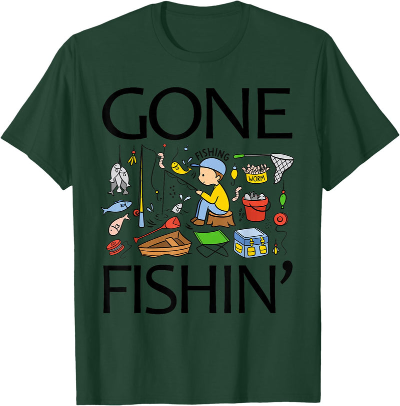Funny Fishing Fishy Fisherman Fisher Anglers Shirt Gone Fishing-Shirt Youth Boys Kids Toddler Women Girls Cute T-Shirt - Dark Green