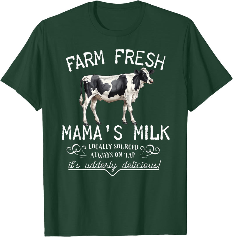 New Mommy Breastfeeding HumorDesigns for Women Funny Breastfeeding Mama's Milk Cow Farm Lacatation New Mom T-Shirt - Dark