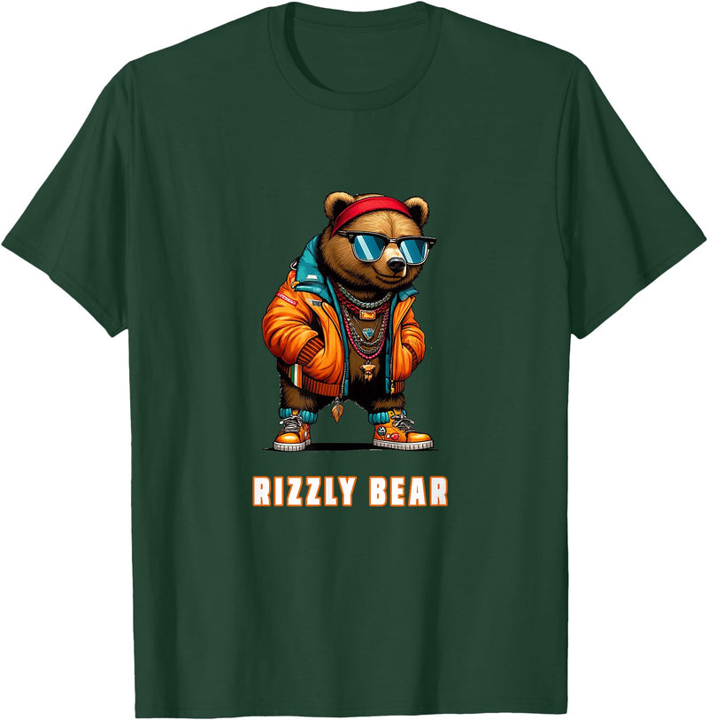 The Rizzly Grizzly Rizzly Bear Cool Grizzly Bear Wearing Sunglasses Rizz Slang T-Shirt - Dark Green