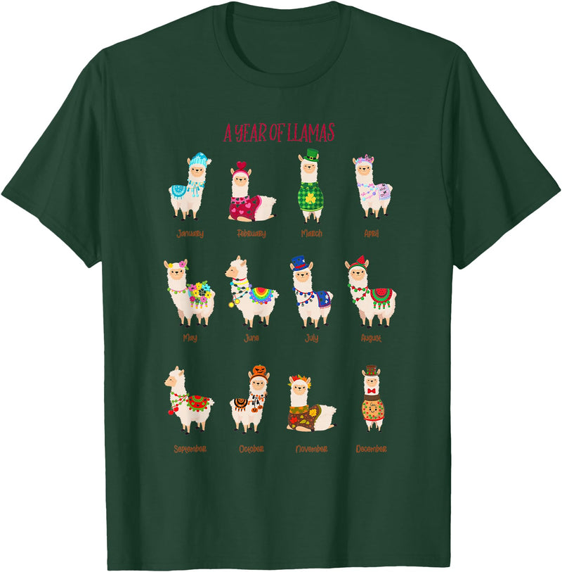 Funny Llamas A Year Of Llamas Funny Llama Alpaca T-Shirt - Dark Green