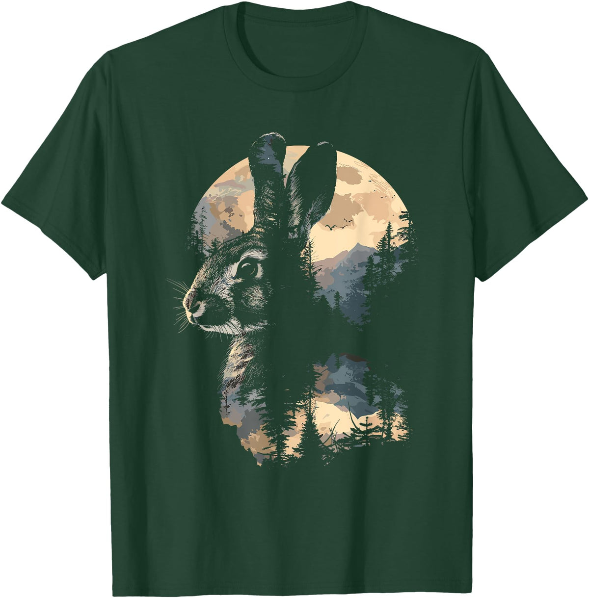 Rabbit Mountain Landscape Nature Wildlife T-Shirt in Dark Green