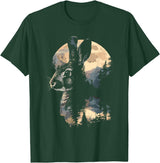Rabbit Mountain Landscape Nature Wildlife T-Shirt in Dark Green