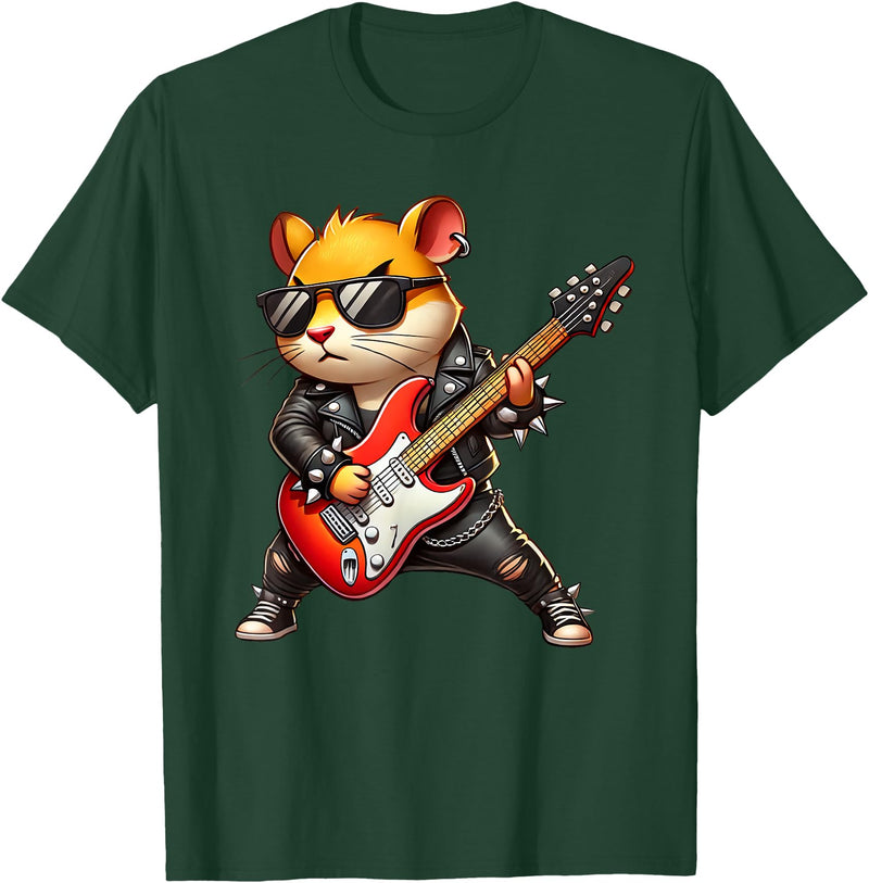 Hamster Electric Guitar Concert Music Lover Men Women Kids T-Shirt - Dark Green