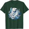 Arctic Polar Bear Floral Crystal Nature Winter Wildlife Polar Bear with Ice Flowers T-Shirt - Dark Green
