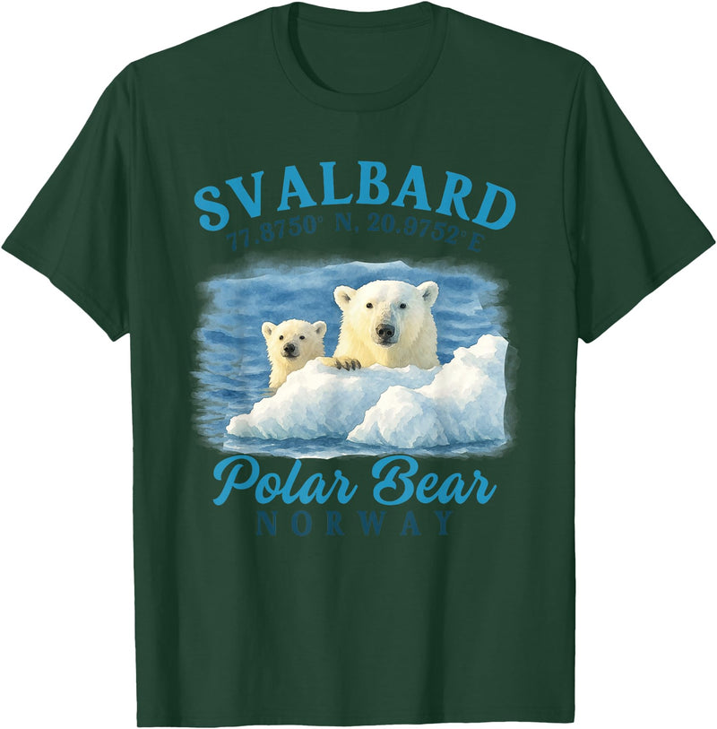 Svalbard Northern Lights Norway Travel Gift Svalbard Norway Polar Bear Spitsbergen Longyearbyen Travel T-Shirt - Dark Green