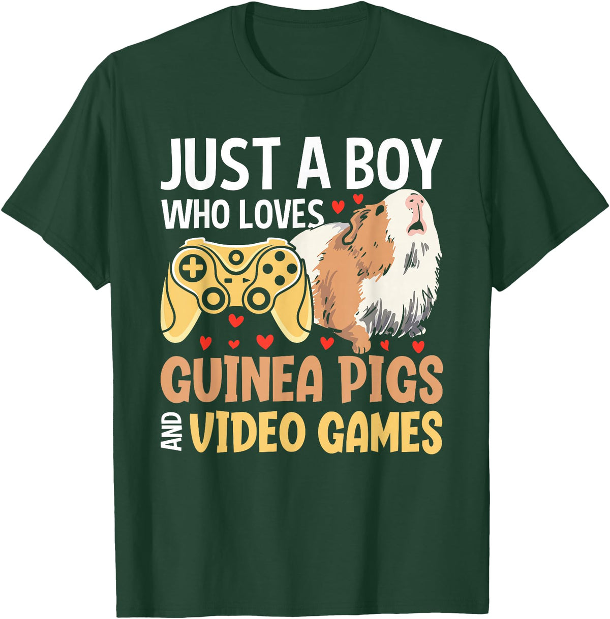 Guinea Pig Gifts for Gamer Co. Just a Boy Who Loves Guinea Pigs and Video Games Gaming T-Shirt - Dark Green