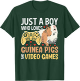 Guinea Pig Gifts for Gamer Co. Just a Boy Who Loves Guinea Pigs and Video Games Gaming T-Shirt - Dark Green