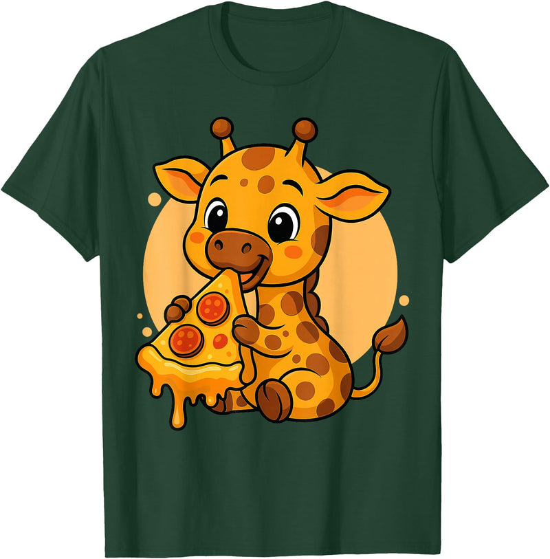 Giraffe Eating Pizza Graphic Design Funny Giraffe Eating Pizza Graphic Boys Girls Giraffe Lover T-Shirt - Dark Green