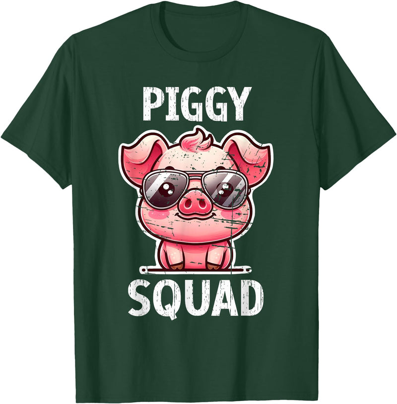 Pig Lovers Apparel and Home Decor Shop Funny Pig Wearing Sunglasses Piggy Squad Farm Farmer T-Shirt - Dark Green