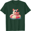 Vacation Pig Outfit Pig Sunglasses Graphic with Beach Ring T-Shirt - Dark Green