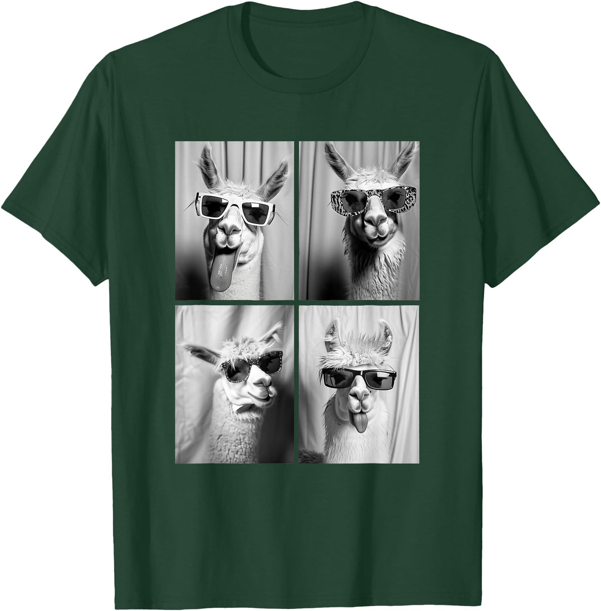 Funny Animal Photography Clothing Co. Funny Llamas with Sunglasses Cool Llama Animals Photo Booth T-Shirt - Dark Green