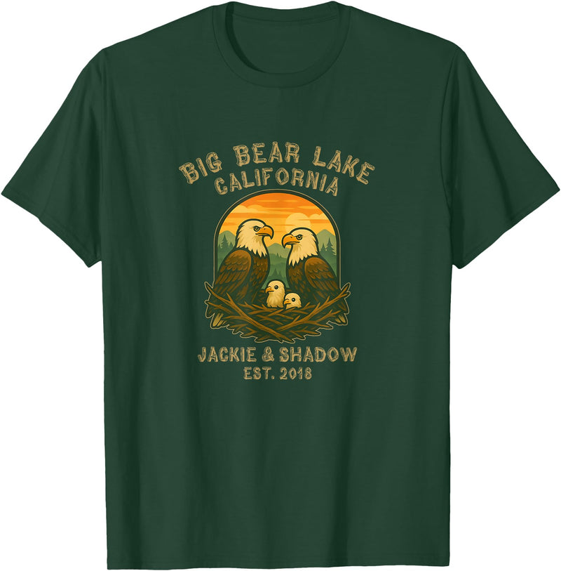 Big Bear Lake Eagles California Big Bear Lake California Eagles Jackie and Shadow T-Shirt - Dark Green