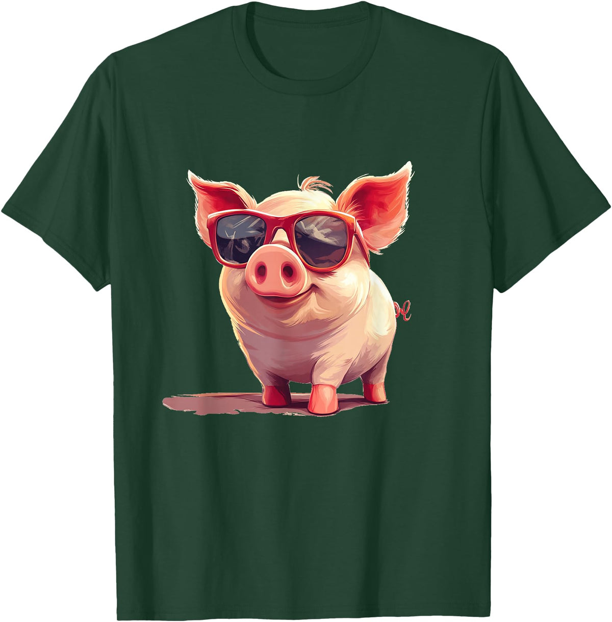 Funny Piggy Pig Sunglasses Piggy Costume for bespectacled Pigs Lovers T-Shirt - Dark Green