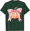 Coquette Halloween Tees NYC Coquette Autumn Pumpkin Pink Bow Girly Halloween Fall Women T-Shirt - Dark Green