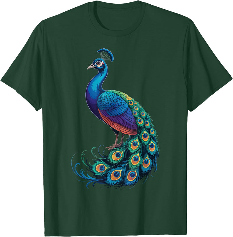 Peacock Peafowl Colorful Bird Peacock Illustration T-Shirt - Dark Green