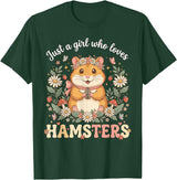 Just a Girl Who Loves Hamsters Cute Floral Pet Aesthetic T-Shirt - Dark Green