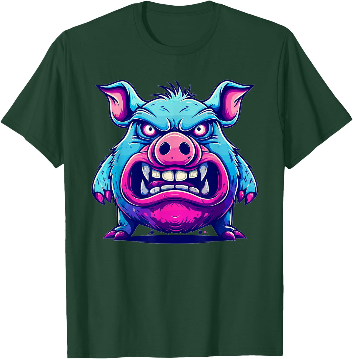 Cartoon Pig Art I Kids Pig Angry Pig I Colorful Pig T-Shirt - Dark Green