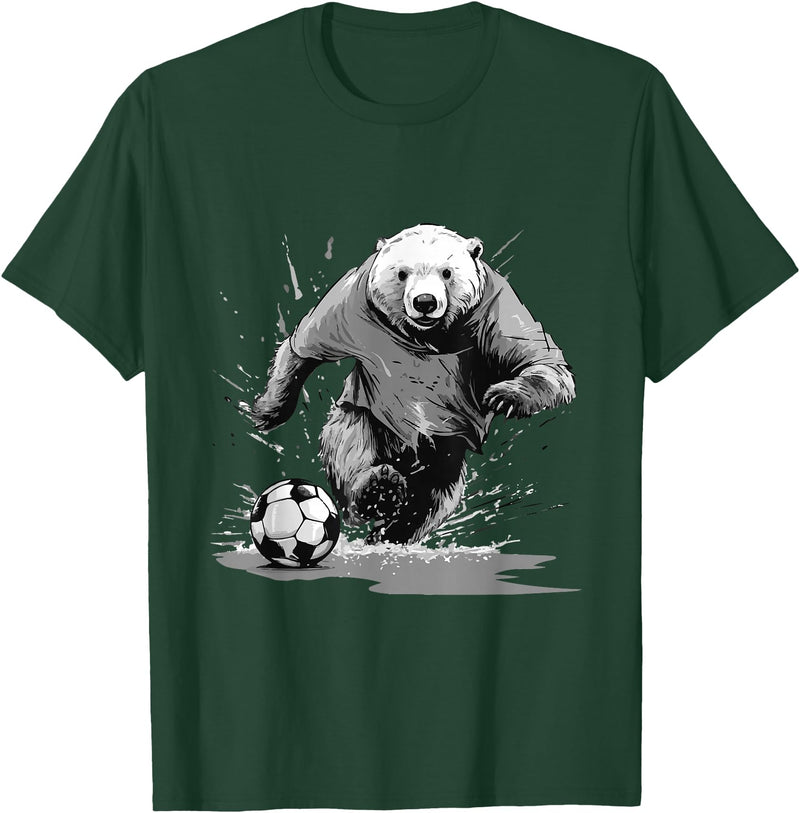 Animals In Sport Mood Polar Bear Playing Soccer Animal T-Shirt - Dark Green
