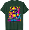 Magical and Funny DJ Gifts Colorful DJ Teddy Bear T-Shirt, Unisex-Kids, Black, Small, Long Sleeve, Classic Fit, Polyester 100% - Dark Green