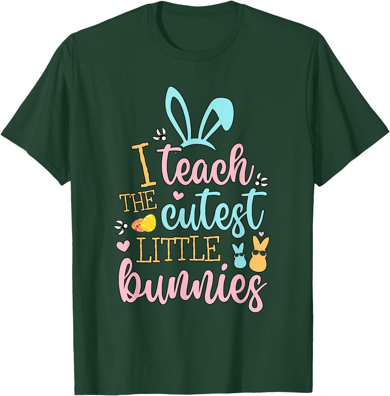 Easter Teacher Bunny Ears Basket Eggs Rabbit Happy Easter T-Shirt in Dark Green