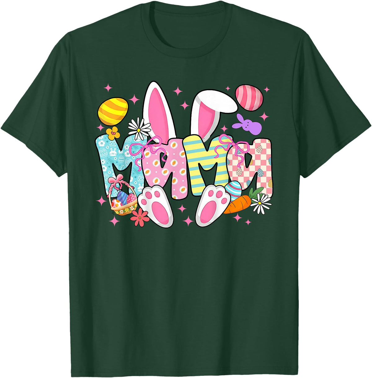 Easter Mama Bunny Ears Coquette Bow Easter Rabbit Mom Women T-Shirt in Dark Green