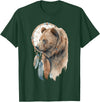 More Tribal Native American Totem Animal Art Bear Tribal Watercolor Bear Dream Catcher T-Shirt - Dark Green