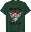 Highland Cow Cattle Bandana Messy Hair Women Girls Scottish Highland Cow Cattle Bandana Messy Hair Don't Care T-Shirt - Dark