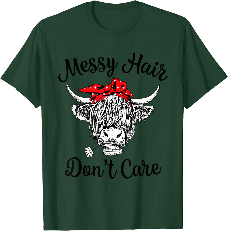 Highland Cow Cattle Bandana Messy Hair Women Girls Scottish Highland Cow Cattle Bandana Messy Hair Don't Care T-Shirt - Dark