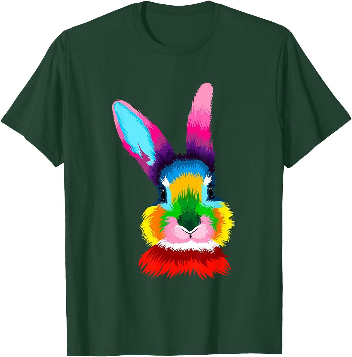 Colorful Rabbit Head Safari Animal Art Wildlife T-Shirt in Dark Green