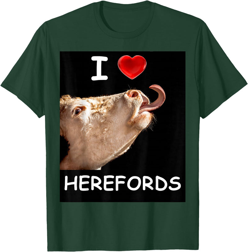 WhiteHorseDepot I Love Herefords with Cow Tongue T-Shirt - Dark Green