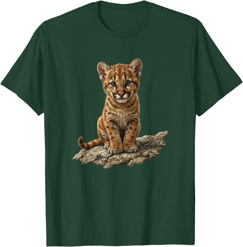 Cute Cougar & Mountain Lion Apparel Cute Mountain Lion Cub Cougar T-Shirt - Dark Green