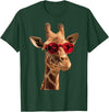 Giraffe Designs. Giraffe Wearing Sunglasses Funny Graphic T-Shirt - Dark Green