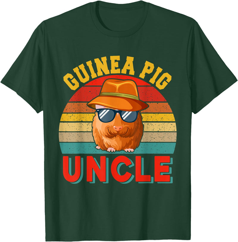 Rodent Father's Day Costume Vintage Retro Guinea Pig Uncle Cute Guinea Pig Sunglasses T-Shirt - Dark Green