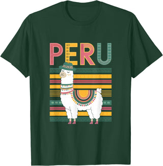 Shirt-o-Topia Cute Peruvian Llama from Peru - Fun Peru Design T-Shirt - Dark Green