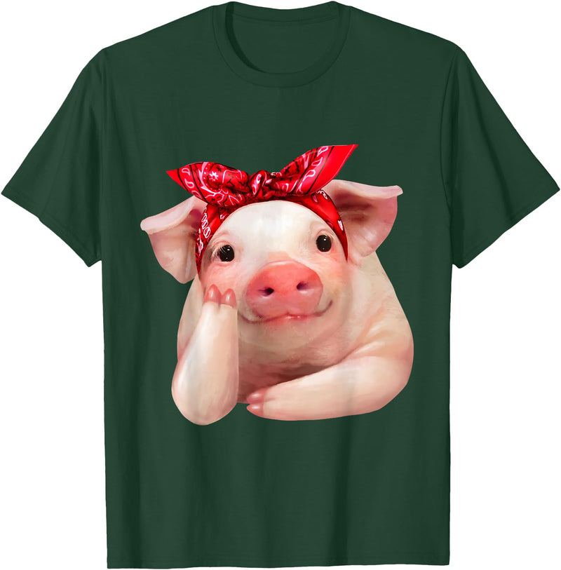 Fabulous Farm Animals Shirts Red Bandanna Pig Funny I Love Piggy T Shirt T-Shirt - Dark Green