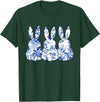 Chinoiserie Bunnies Blue and White Chinoiserie Florals Women T-Shirt in Dark Green