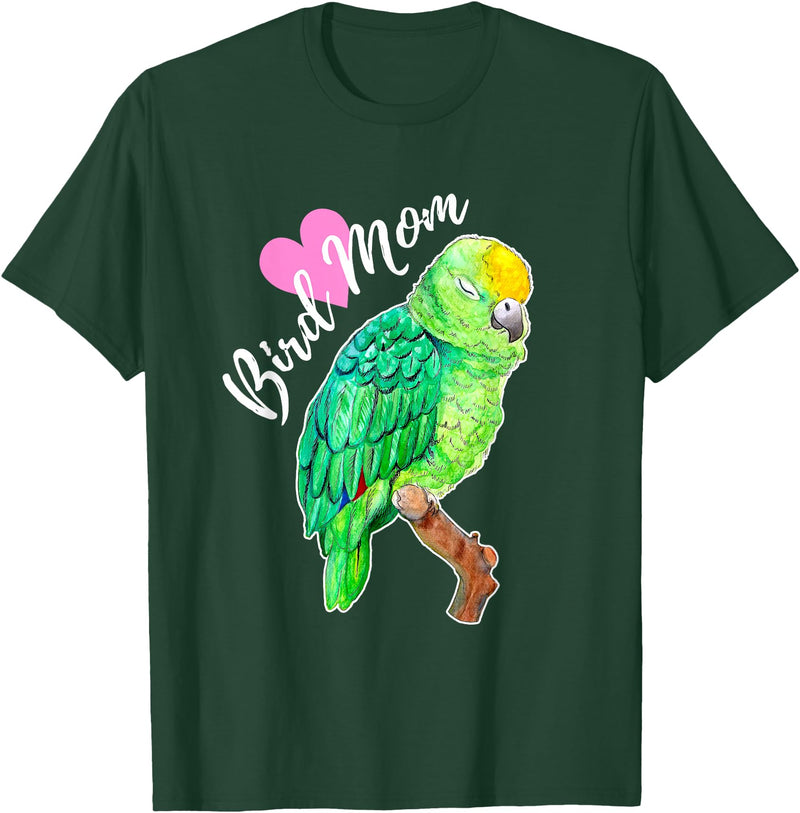 Parrot and Pet Bird Owners Amazon Parrot Lover Bird Mom Watercolor T-Shirt - Dark Green
